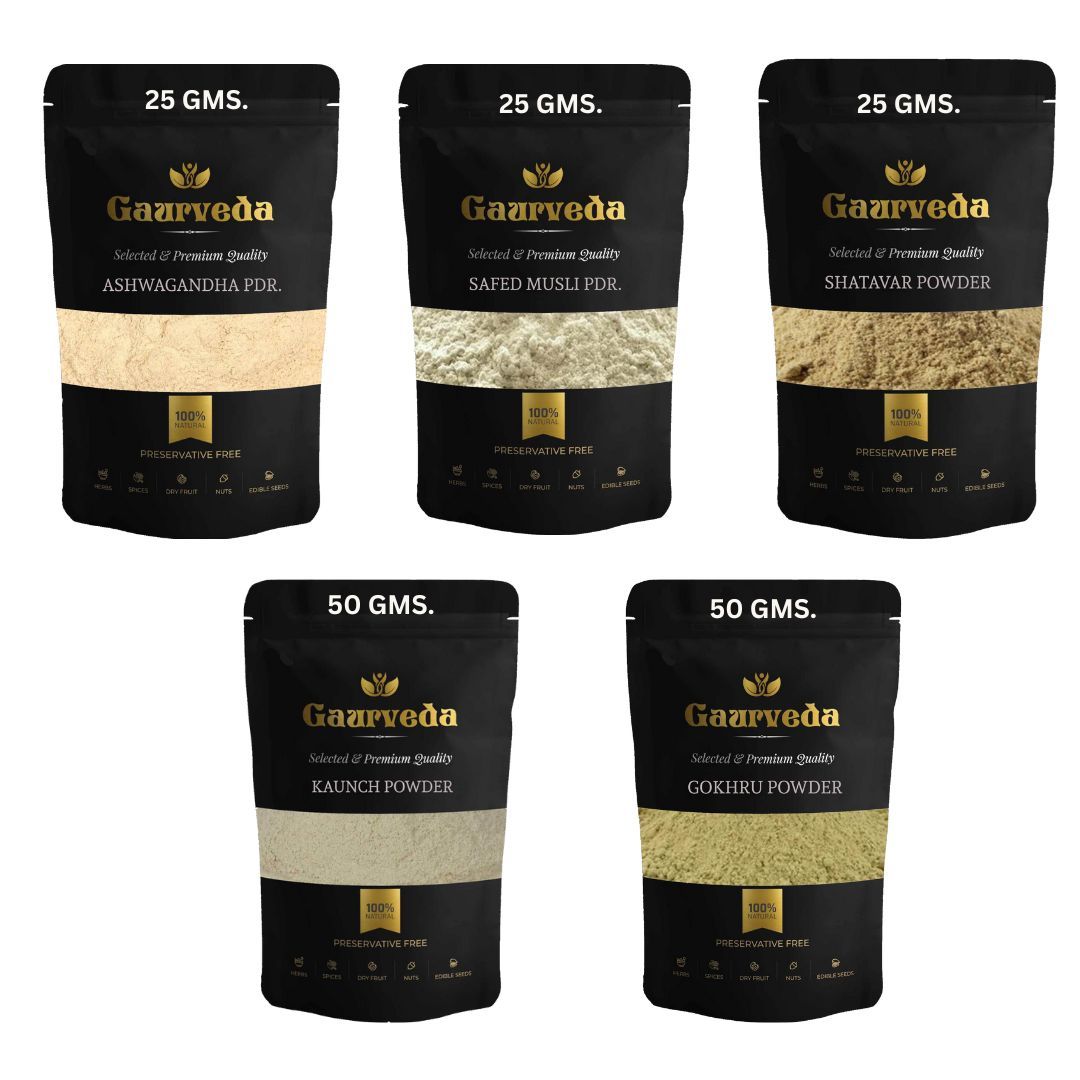 GAURVEDA Performance Booster Powder - Blend of Punja, Mishri, Kaunch, Gokhru, Ashwagandha, Musli Powder & More Herbs - Healthy Lifestyle - Natural (150)