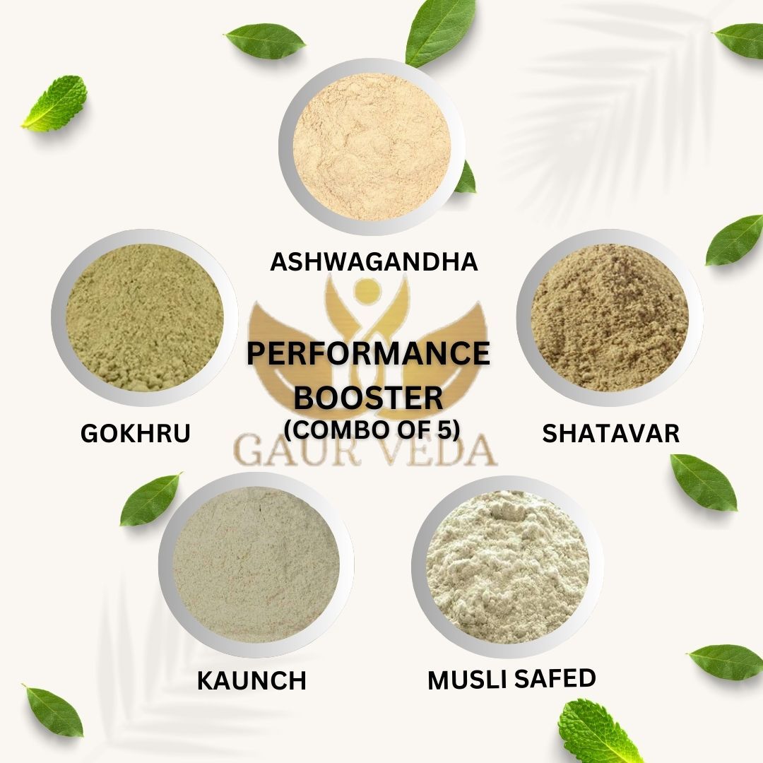 GAURVEDA Performance Booster Powder - Blend of Punja, Mishri, Kaunch, Gokhru, Ashwagandha, Musli Powder & More Herbs - Healthy Lifestyle - Natural (150)