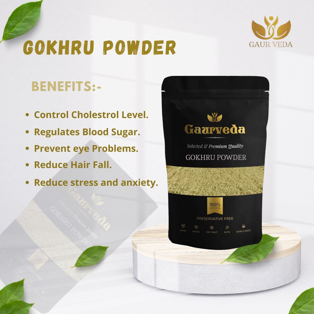 Gaurveda Gokhru Chota Powder - Tribulus Terrestris Seeds Powder - Small Caltrops Pdr. - Pure & Natural (100)