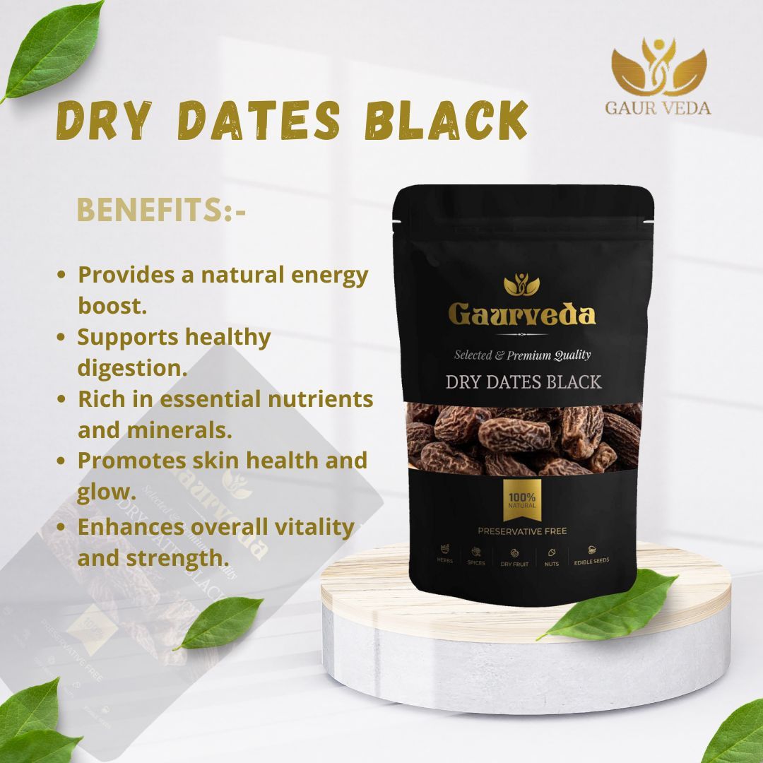 GAURVEDA Premium Black Dry Dates | Khajoor Rich in Fiber, Vitamins & Minerals | Natural Energy Booster | Healthy Snack from India (Dates) | 100 Grams