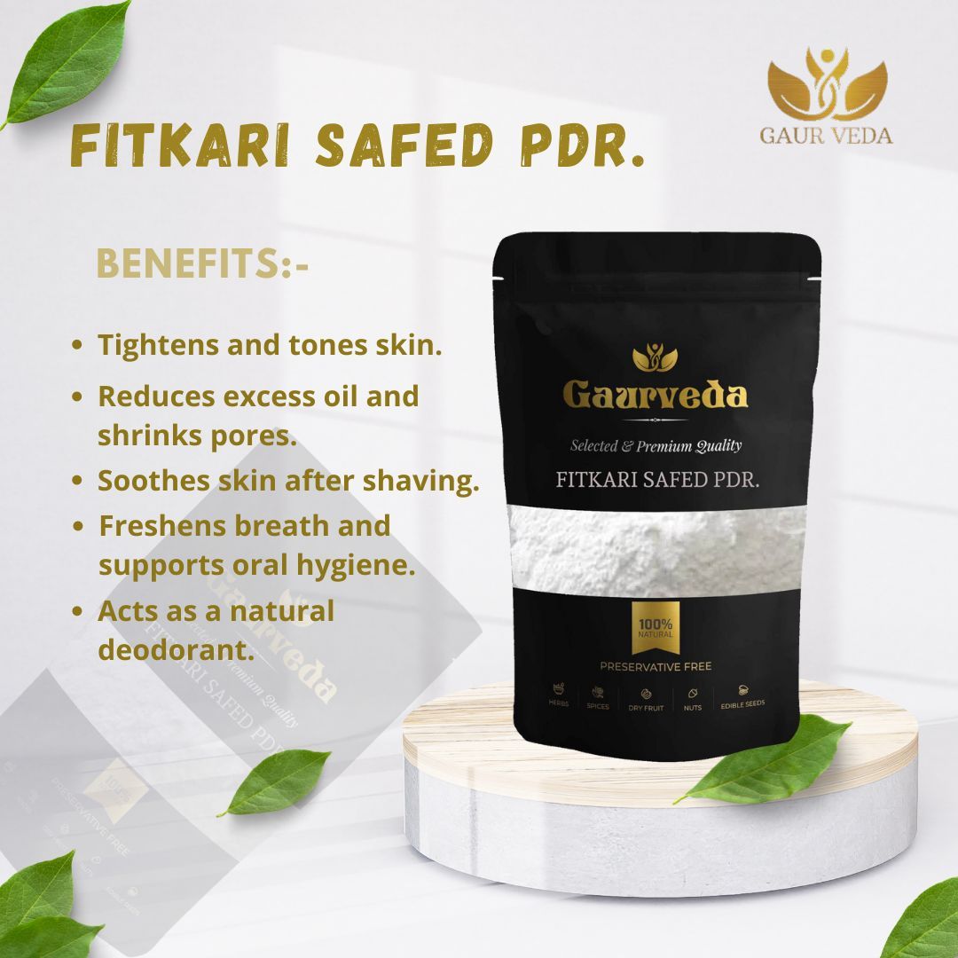 Gaurveda Fitkari Safed Powder - Phitkari Safed - Potassium Alum - Alum White - Natural (100)