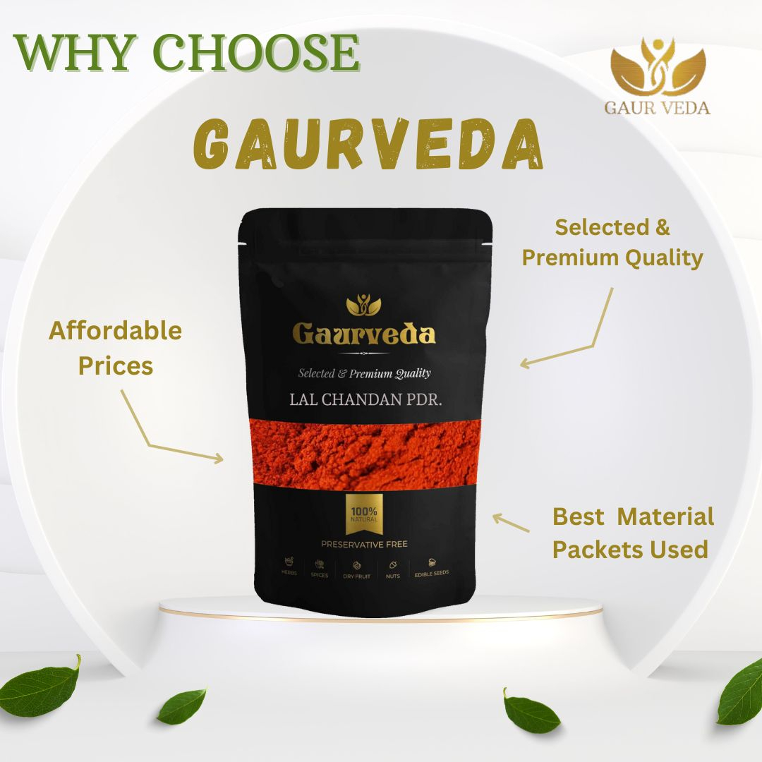 Gaurveda Red Sandalwood Facepack Powder for Men & Women - Laal Raktha Chandan Powder [ With Essence ] for Healthy Glowing Skin - For Puja, Skin & Face Care - Pure & Natural (100, Grams)
