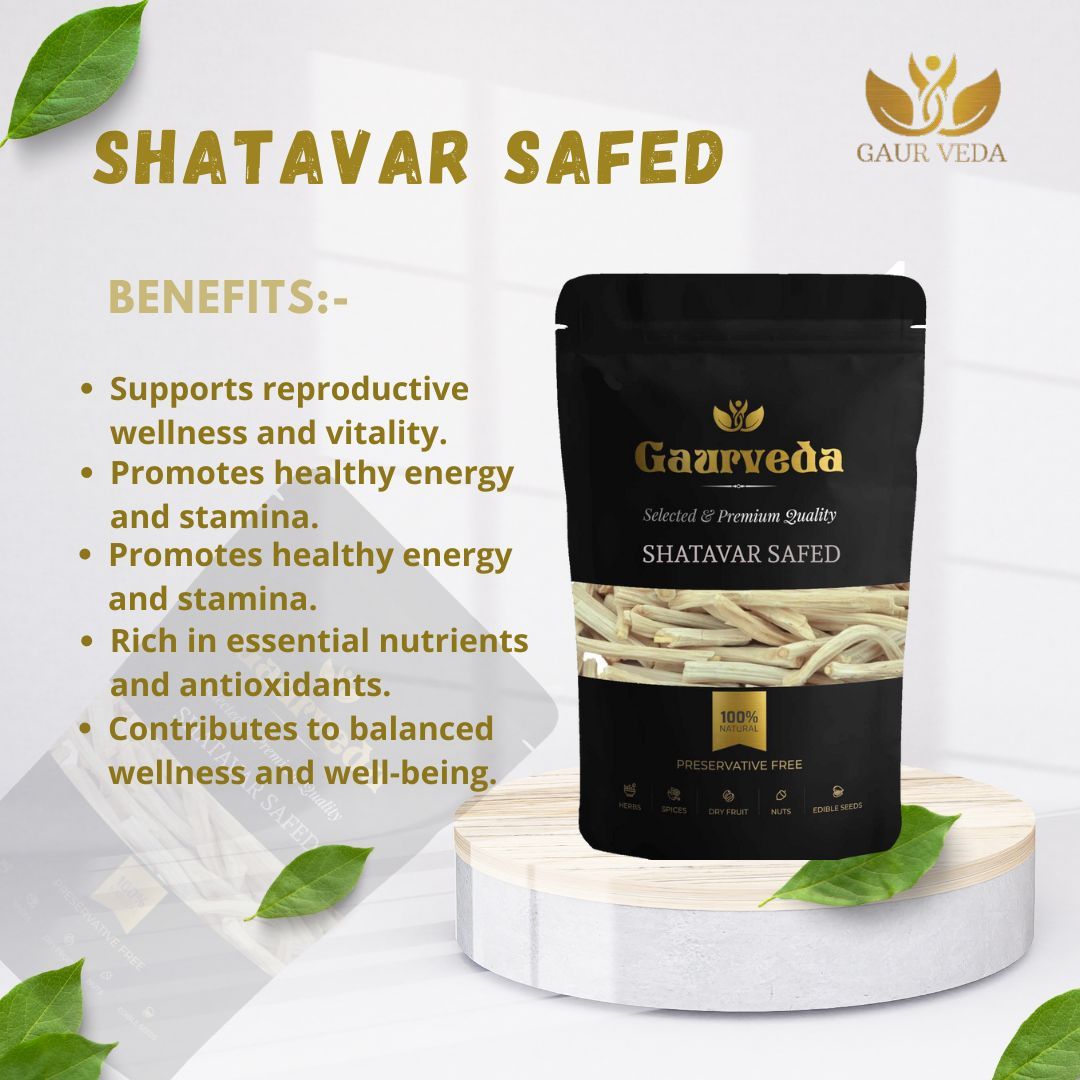 GAURVEDA Shatavar safed 100% Natural & Pure | Traditional Ayurvedic Herb/Seed/Powder | Supports Wellness & Daily Health | Ideal for Herbal Remedies, 100 Grams