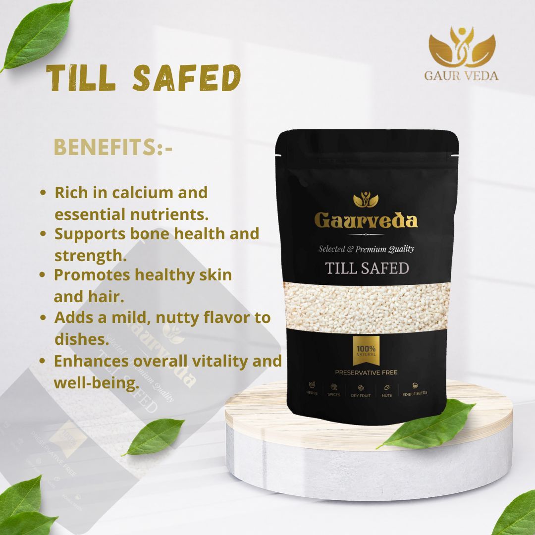 GAURVEDA Safed Till (White Sesame Seeds) - Natural, Unpolished, Nutrient-Rich Seeds for Cooking, Baking, Garnishing & Health | | 100 Grams