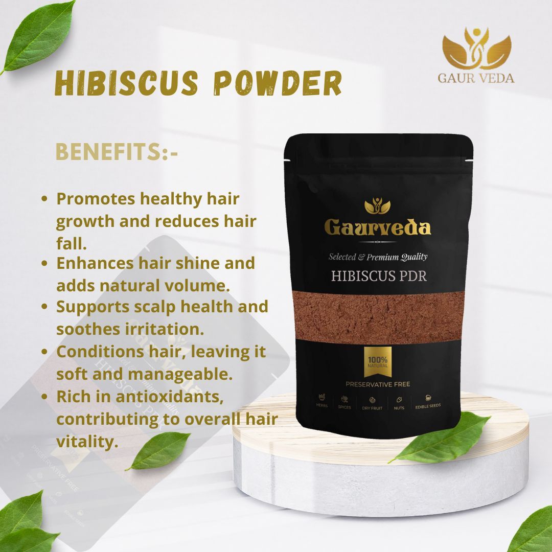GAURVEDA Hibiscus Flower Powder For Face Pack and Hair Mask - Hair & Skin Care - Gudhal Ka Phool Powder For Dull Hair & Dry Scalp - Natural (100)