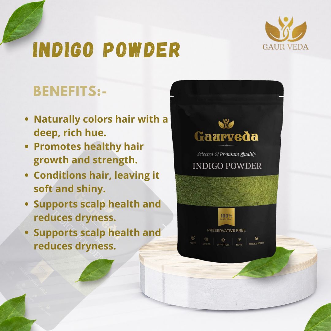 Gaurveda Indigo Leaves Powder (200 Grams) - For Hair Colour - Avuri Akulu Powder - Indigofera Tinctoria Powder - Natural