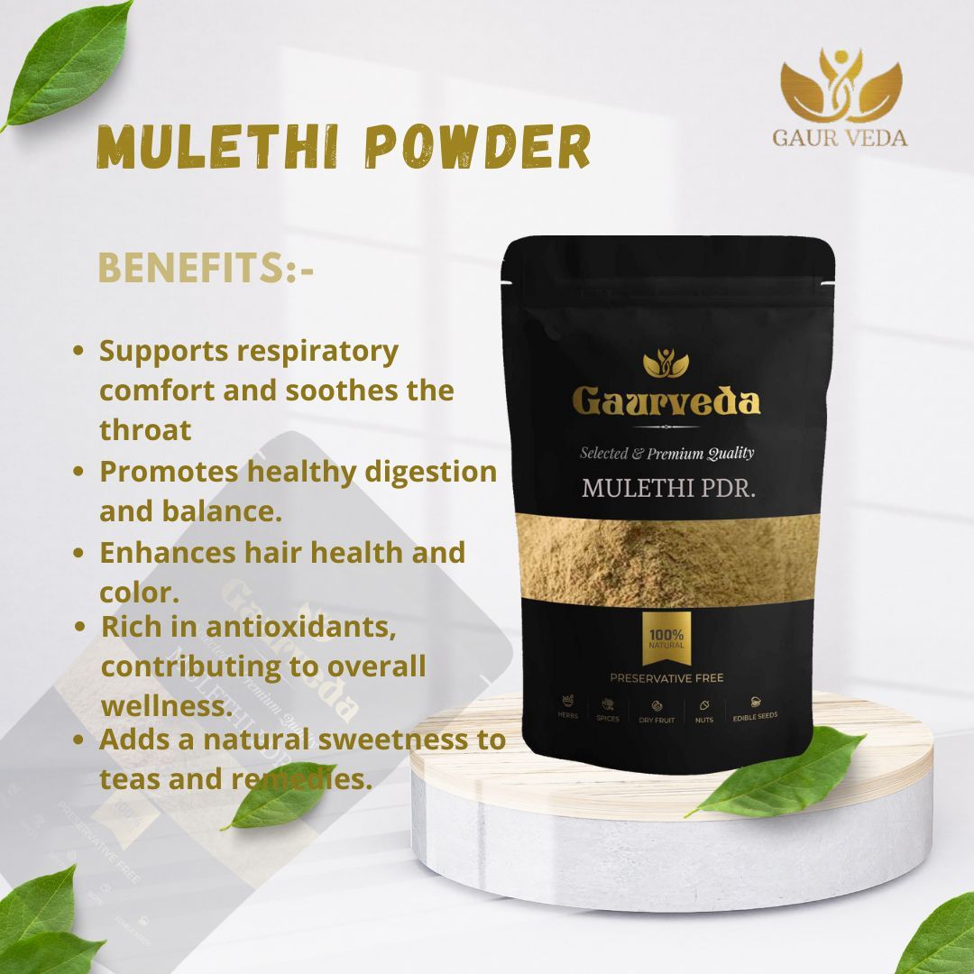 GAURVEDA Mulethi Powder - Yashimadhu - Liquorice - Glycyrrhiza glabra - For Skin care - Natural (100)