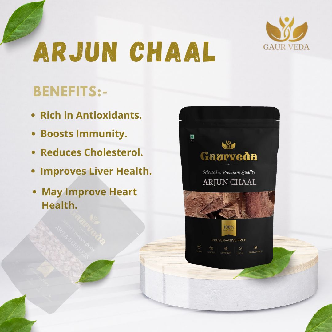 GAURVEDA Premium Arjun Chaal, Arjuna Bark, Terminalia arjuna, Pure & Natural (500 Grams)