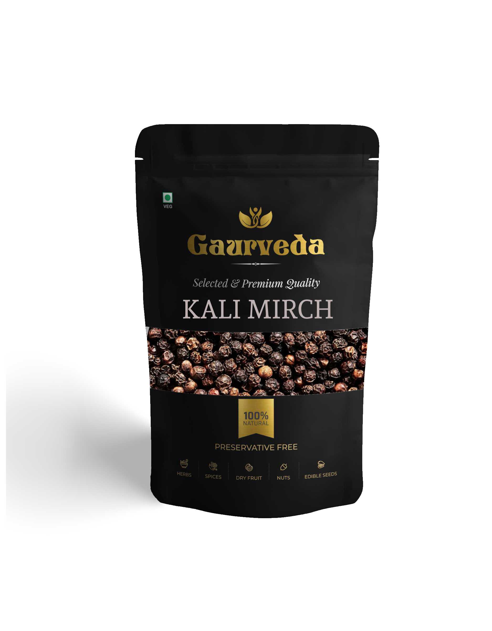 GAURVEDA Kali Mirch (Black Peppercorns) - Fresh, Whole, Aromatic Spice for Cooking, Seasoning, Grinding - Indian Black Pepper | 200 Grams
