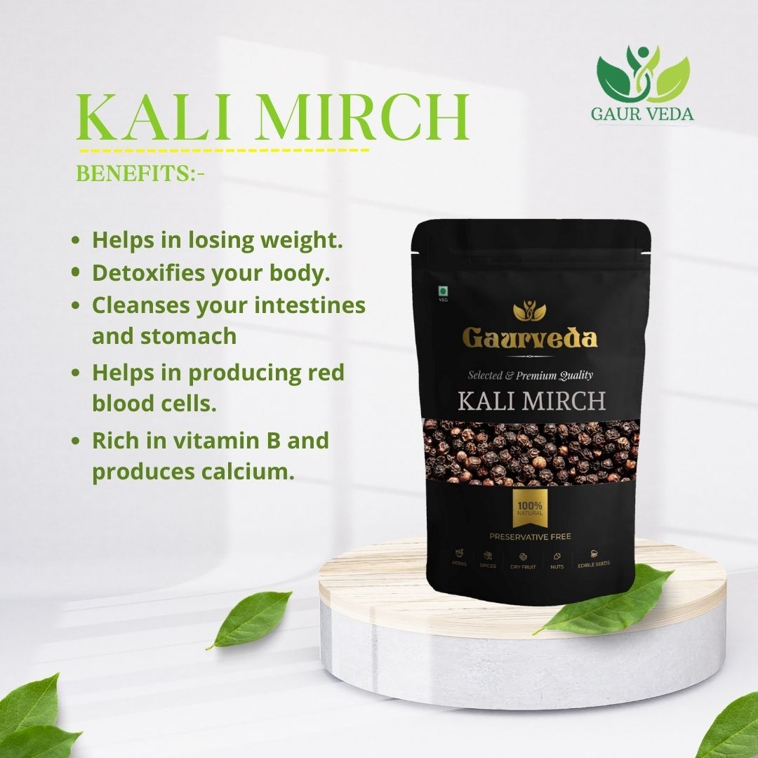 GAURVEDA Kali Mirch (Black Peppercorns) - Fresh, Whole, Aromatic Spice for Cooking, Seasoning, Grinding - Indian Black Pepper | 200 Grams
