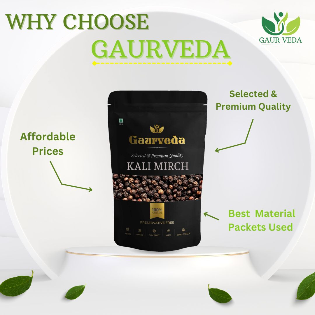 GAURVEDA Kali Mirch (Black Peppercorns) - Fresh, Whole, Aromatic Spice for Cooking, Seasoning, Grinding - Indian Black Pepper | 200 Grams