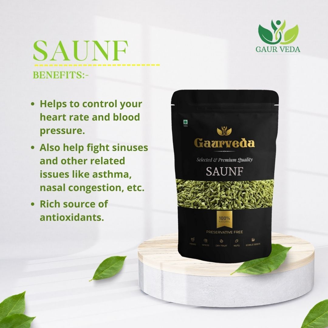GAURVEDA Saunf (Fennel Seeds) | Mouth Freshener | Natural Digestive Aid | Fresh & Aromatic Spice for Cooking & Tea | 100 Grams