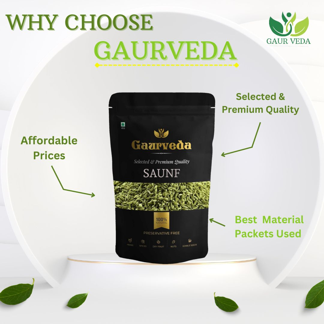 GAURVEDA Saunf (Fennel Seeds) | Mouth Freshener | Natural Digestive Aid | Fresh & Aromatic Spice for Cooking & Tea | 100 Grams