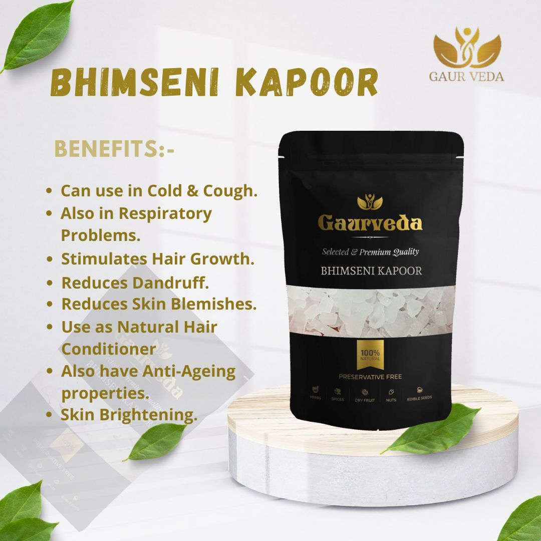 Gaurveda Bhimseni Kapur - Champhor - with Fully Fragrance - for Puja & Medicinal Purpose - A+ Grade Quality - Pure & Natural (100)