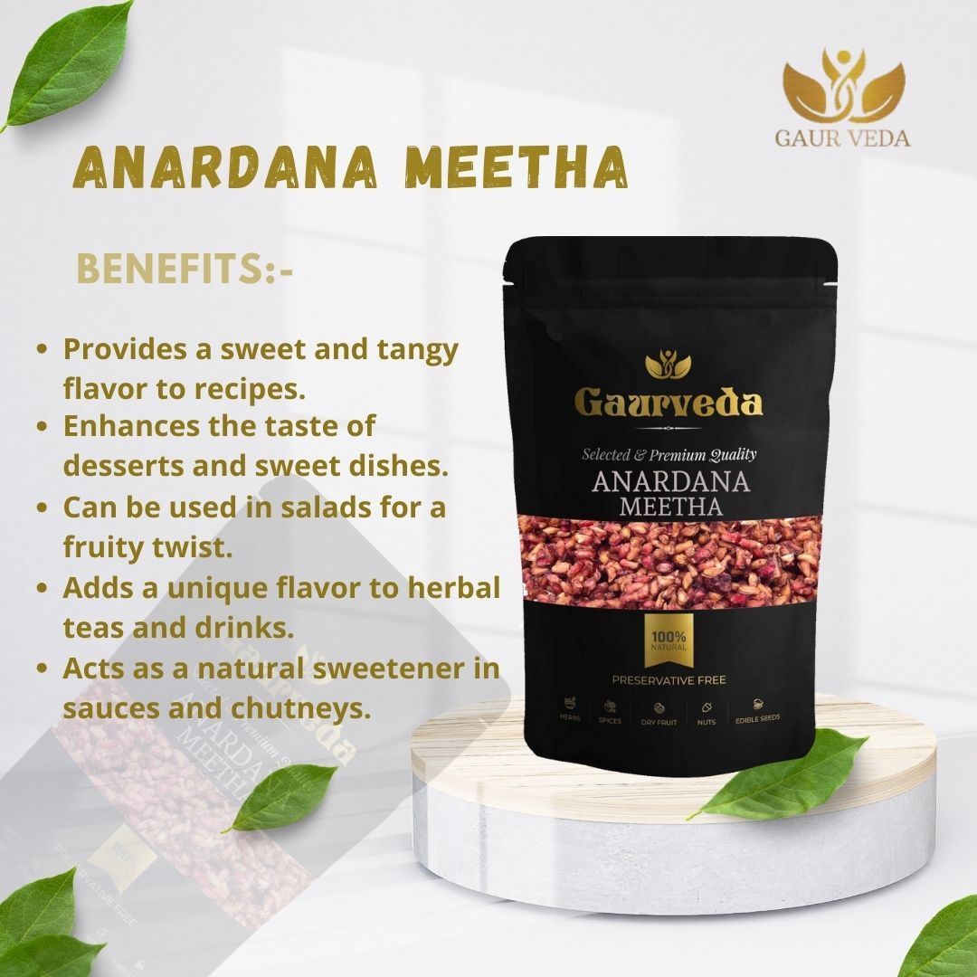 GAURVEDA Anardana Meetha: Tangy Sweet Delight, Natural Flavor, Digestive Aid, Perfect Indian Snack & Culinary Ingredient | 100 Grams