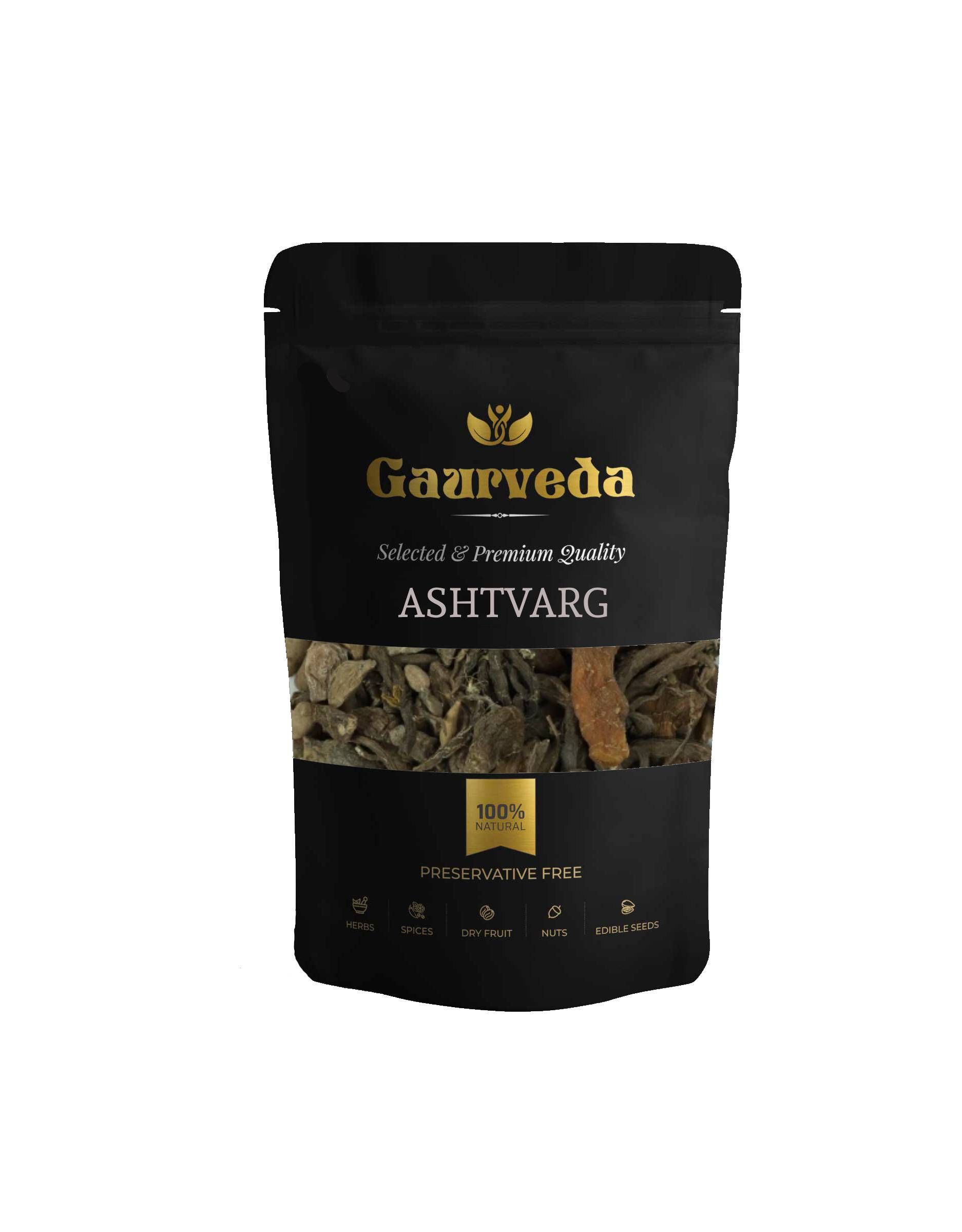 GAURVEDA Ashtvarg Herbal Combination | Rare Ayurvedic Group of Eight Herbs | Herbal Raw Material for Traditional Preparations and Ayurvedic Applications | Dried Botanical Ingredient (100 Grams)