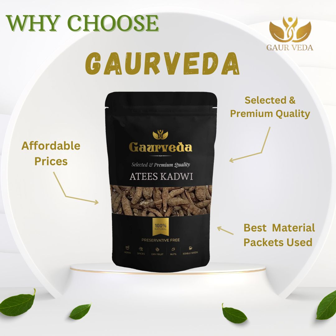 GAURVEDA Atees Kadwi Roots | Aconitum Heterophyllum Bitter Root | Ativisha Kadvi | Herbal Raw Material for and Traditional Uses | Dried Botanical Ingredient (10 Grams)
