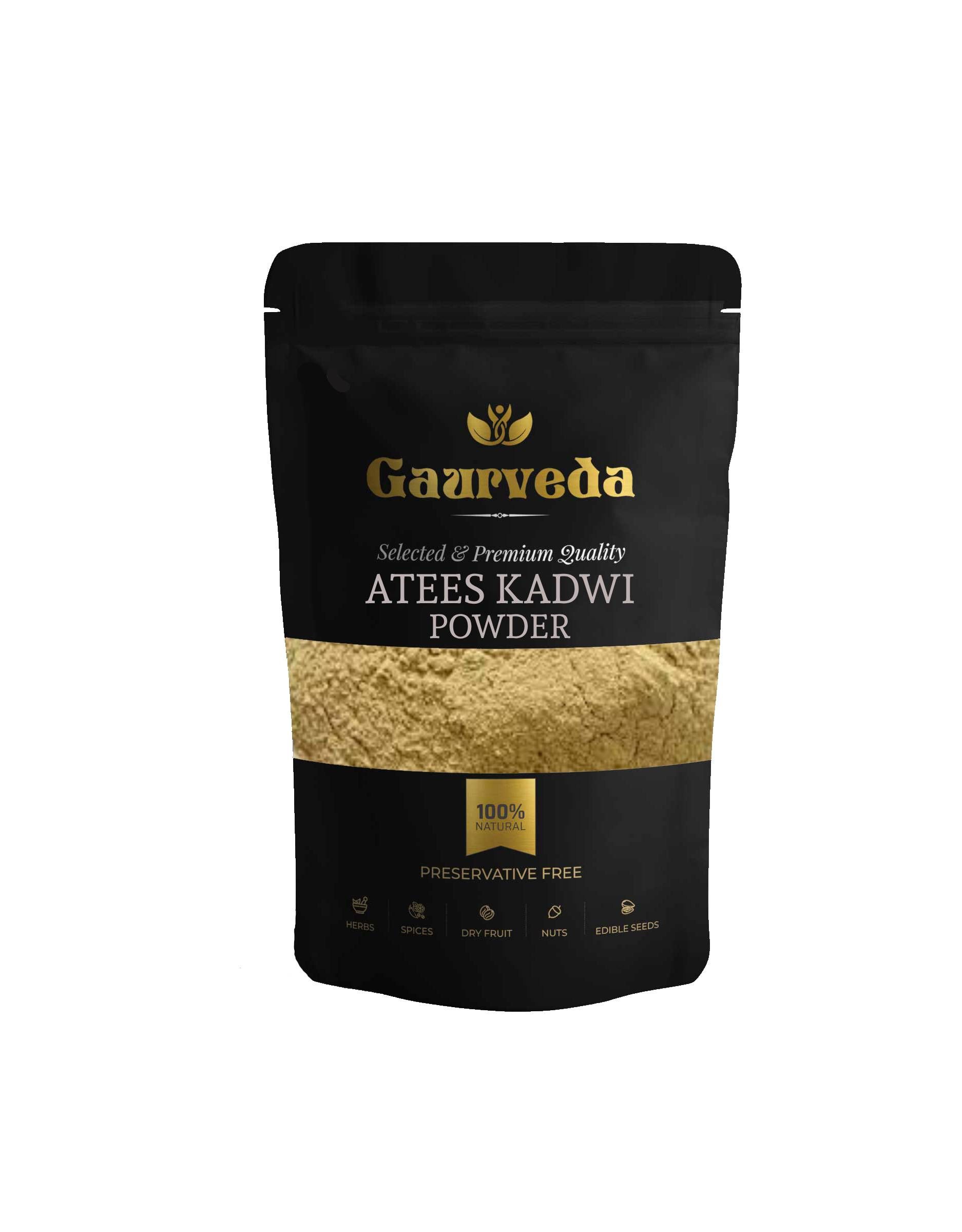 GAURVEDA Atees Kadwi Powder | Aconitum Heterophyllum Bitter Root Powder | Ativisha Kadvi Churna | Herbal Raw Material for and Herbal Formulations | Dried Churna (10 Grams)