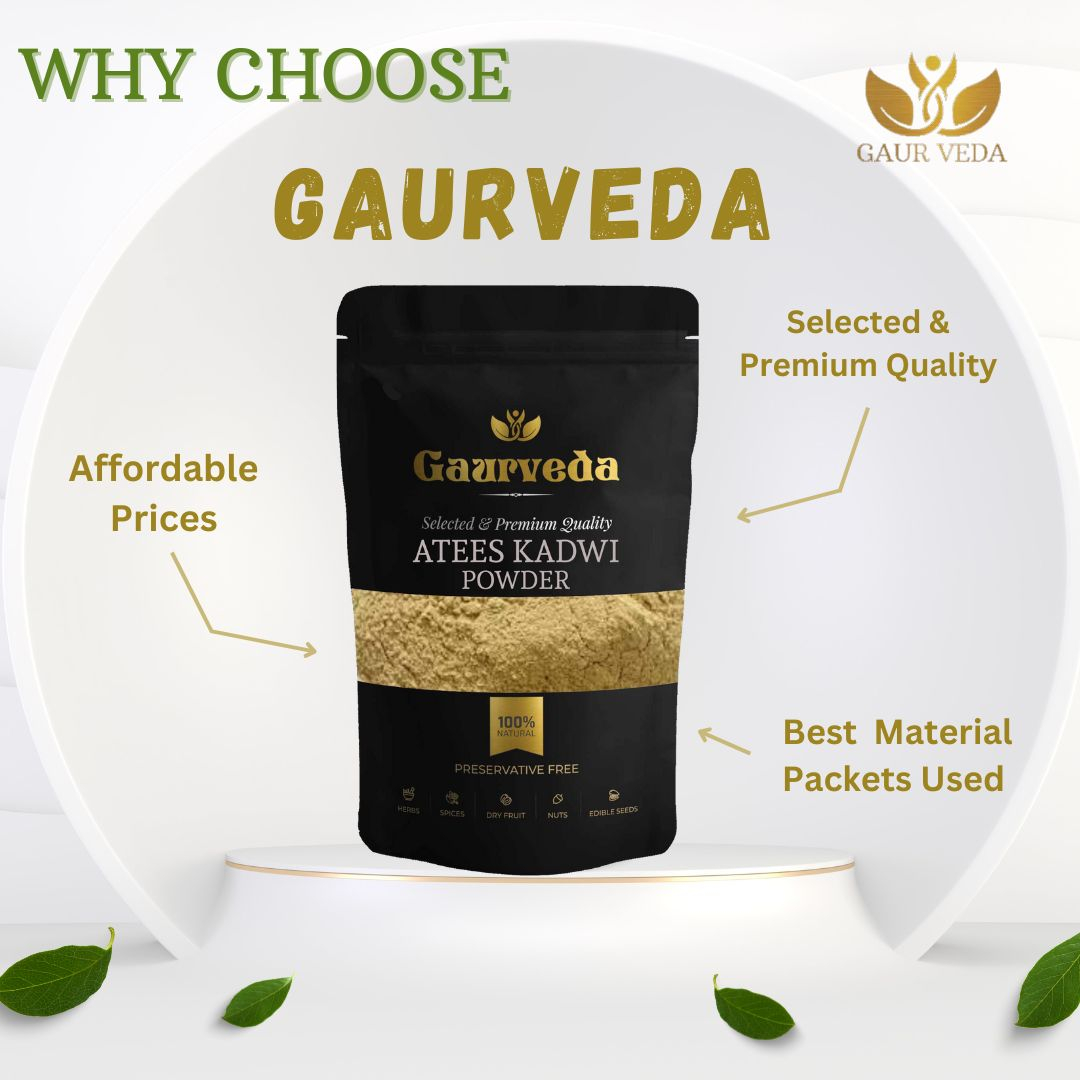 GAURVEDA Atees Kadwi Powder | Aconitum Heterophyllum Bitter Root Powder | Ativisha Kadvi Churna | Herbal Raw Material for and Herbal Formulations | Dried Churna (10 Grams)
