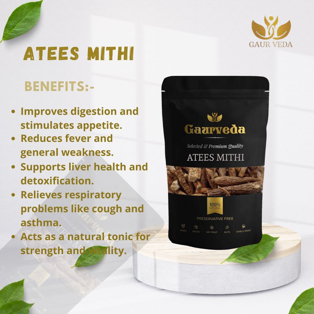 GAURVEDA Atees Meethi Roots | Aconitum Heterophyllum Sweet Root | Ativisha Meethi | Herbal Raw Material for and Traditional Uses | Dried Botanical Ingredient (100 Grams)