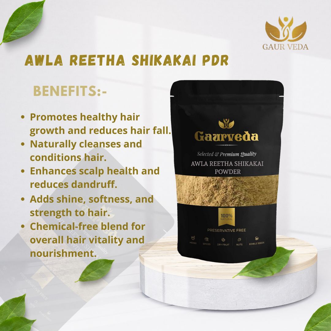 Gaurveda Amla, Reetha, Shikakai Powder for Hair Pack - 100 Gm - Natural Hair Cleanser - 100% Natural, Prevents Hairfall & Dandruff - Boost Hair growth