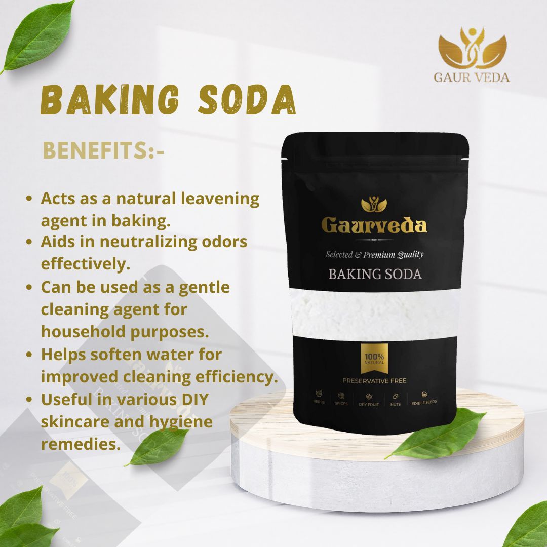 GAURVEDA Baking Soda: Pure Sodium Bicarbonate for Cooking, Baking & Cleaning | Versatile Kitchen Essential | Freshness Guaranteed | 500 Grams
