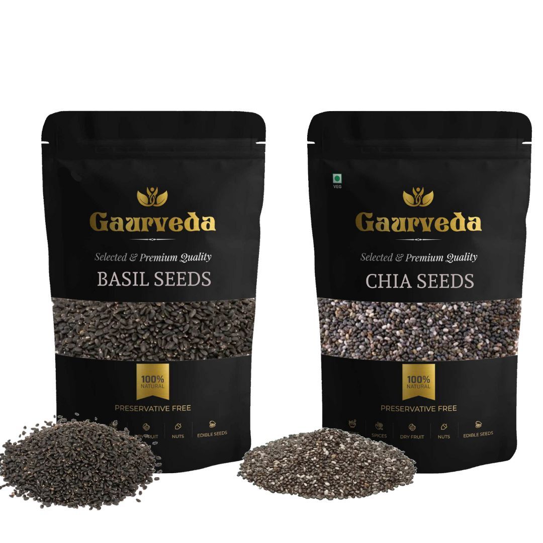 GAURVEDA Chia Seeds & Basil Seeds - For Weight management 2 in 1 Pack (200 Grams Each, Basil Seeds + Chia Seeds)