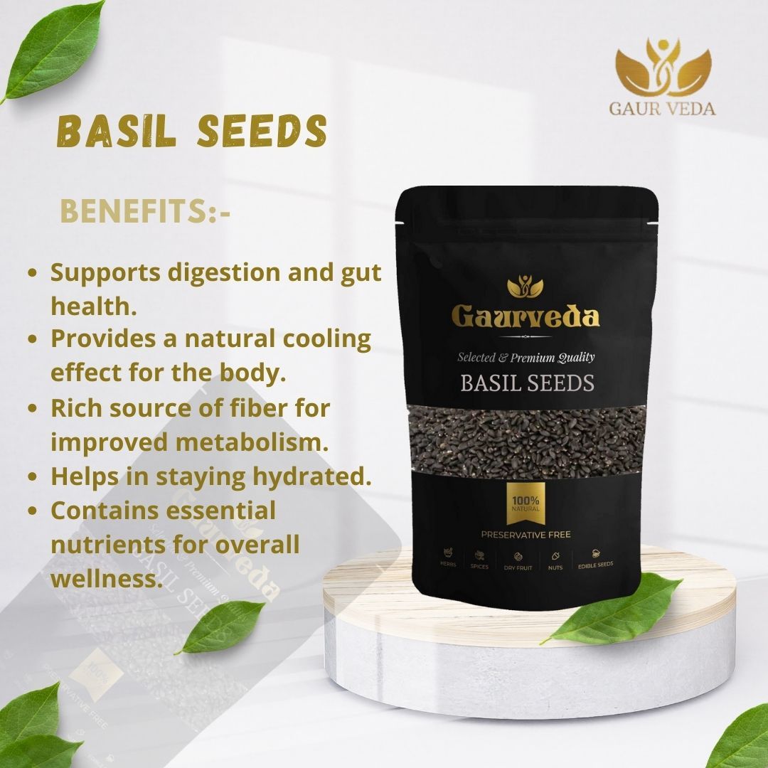 GAURVEDA Basil Seeds For Eating - Acts as Cooling Agent - For Weight Loss (100 Grams, Basil Seeds)