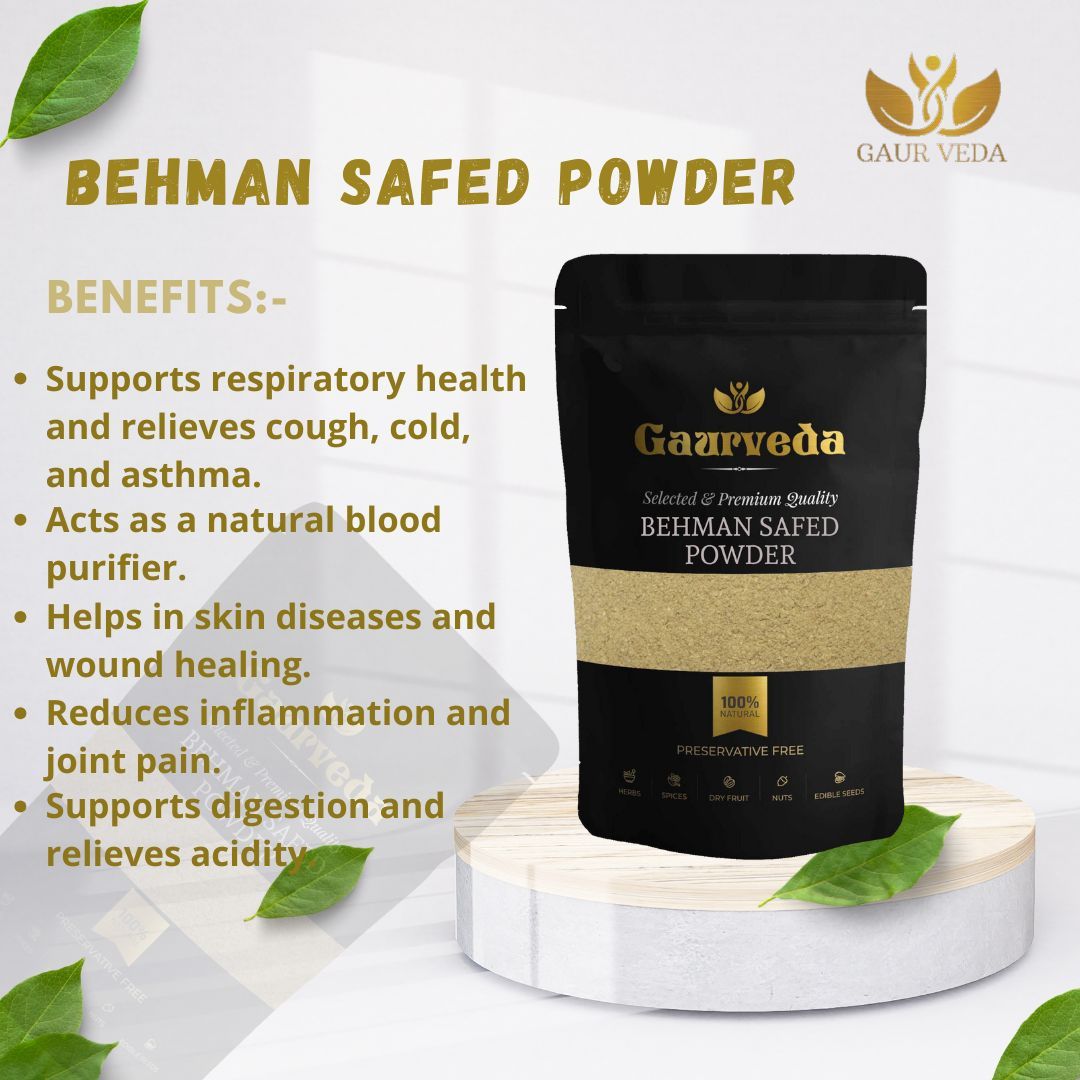 GAURVEDA Behman safed Powder 100% Natural & Pure | Traditional Ayurvedic Herb/Seed/Powder | Supports Wellness & Daily Health | Ideal for Herbal Remedies, 100 Grams