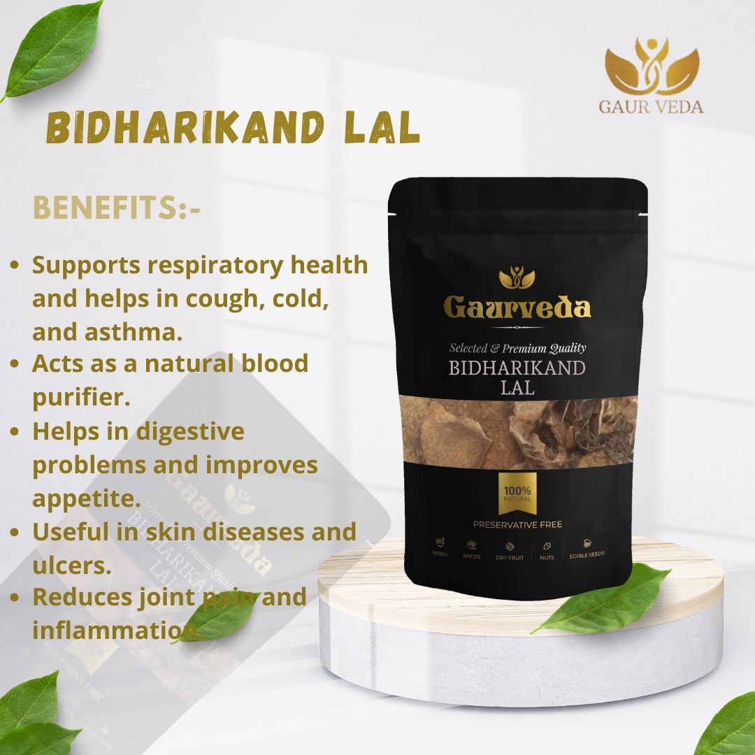 GAURVEDA Bidhari Kand lal 100% Natural & Pure | Traditional Ayurvedic Herb/Seed/Powder | Supports Wellness & Daily Health | Ideal for Herbal Remedies, 100 Grams