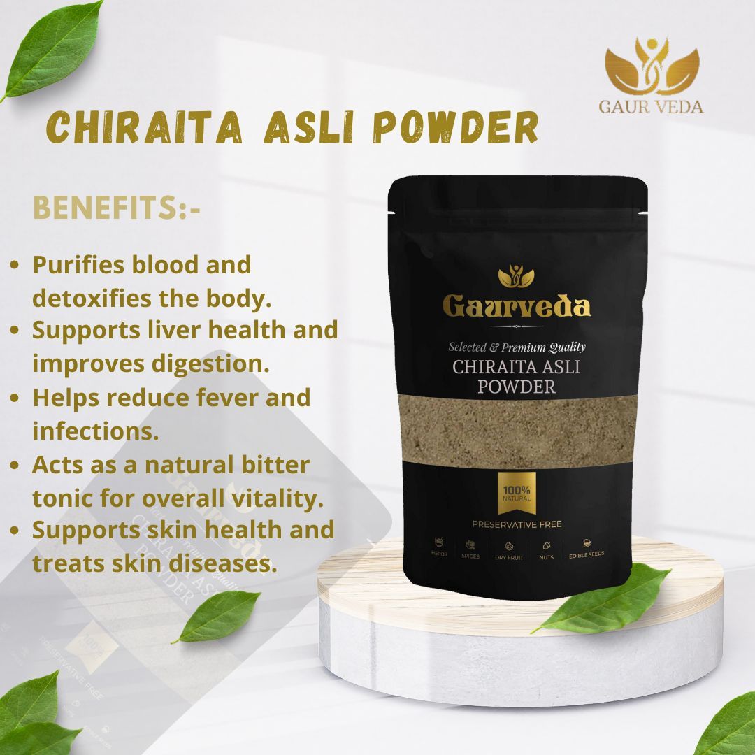 GAURVEDA Chiraita asli Powder 100% Natural & Pure | Traditional Ayurvedic Herb/Seed/Powder | Supports Wellness & Daily Health | Ideal for Herbal Remedies, 100 Grams