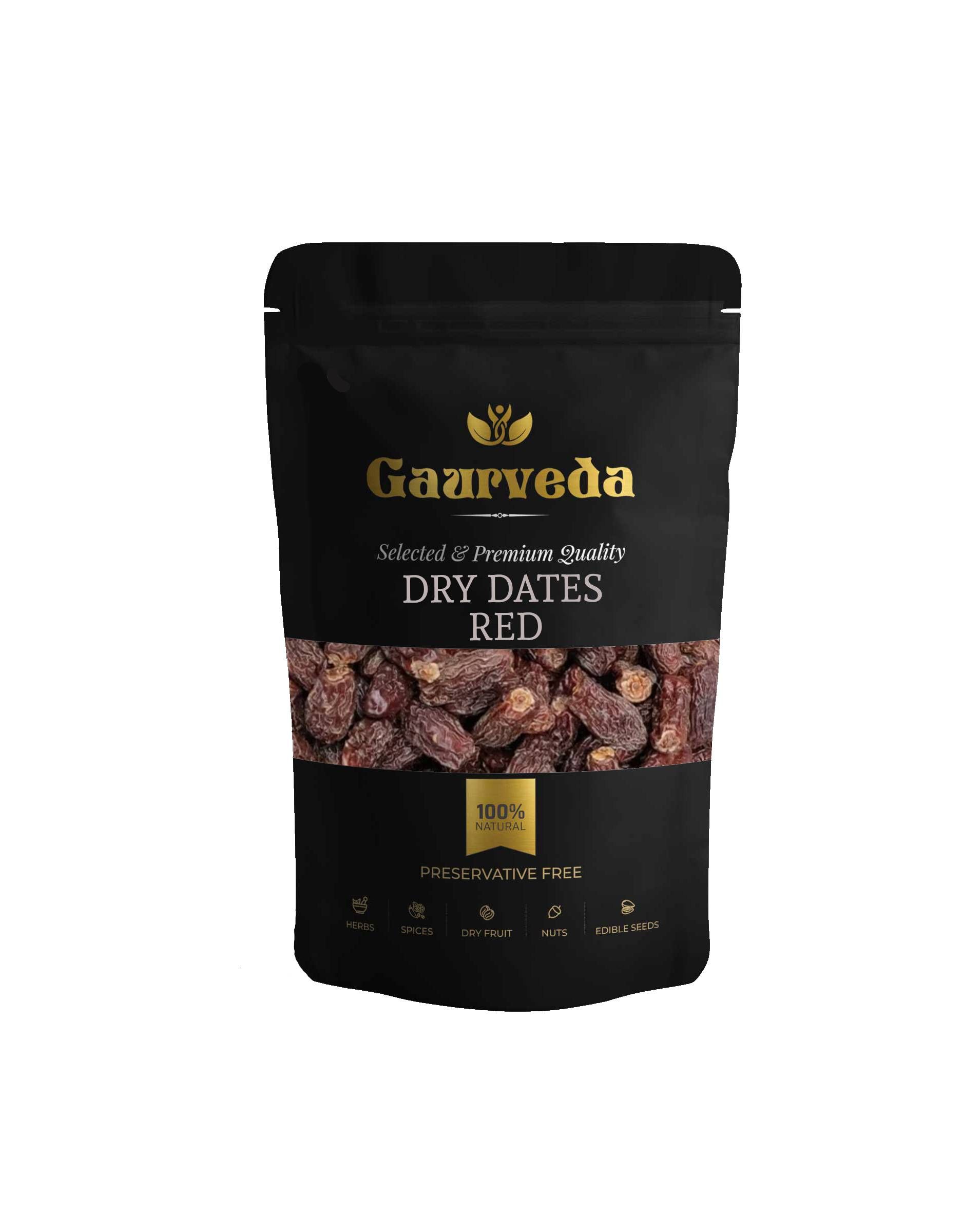 GAURVEDA Premium Red Dry Dates | Khajoor | Rich in Iron & Fiber | Energy Booster | Naturally Sweet Snack | Healthy & Delicious Treat | 100 Grams
