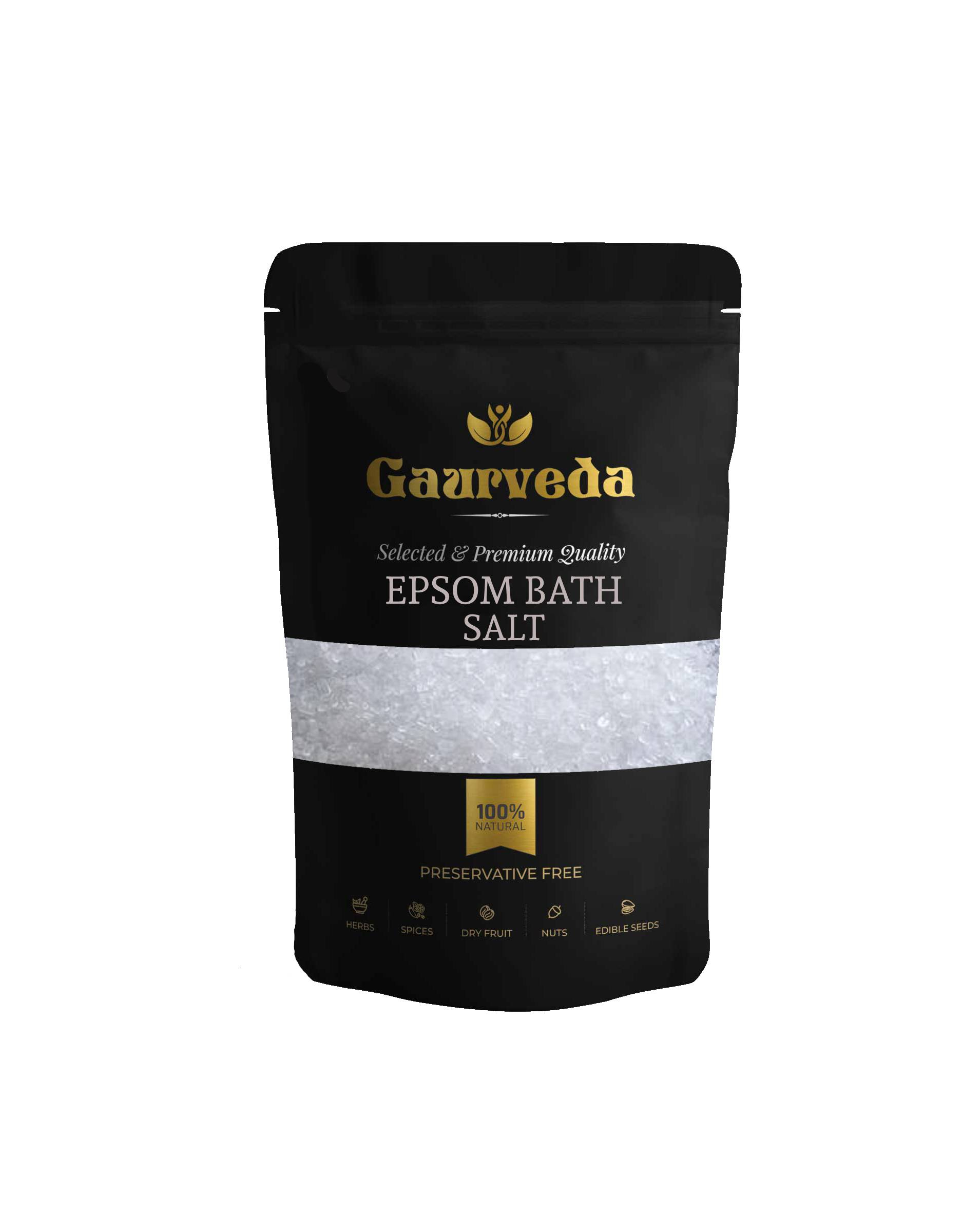Gaurveda Natural Epsom Bath Salt Crystal and Bath - 1KG | For Muscle Relief, Relieves Aches & Pain