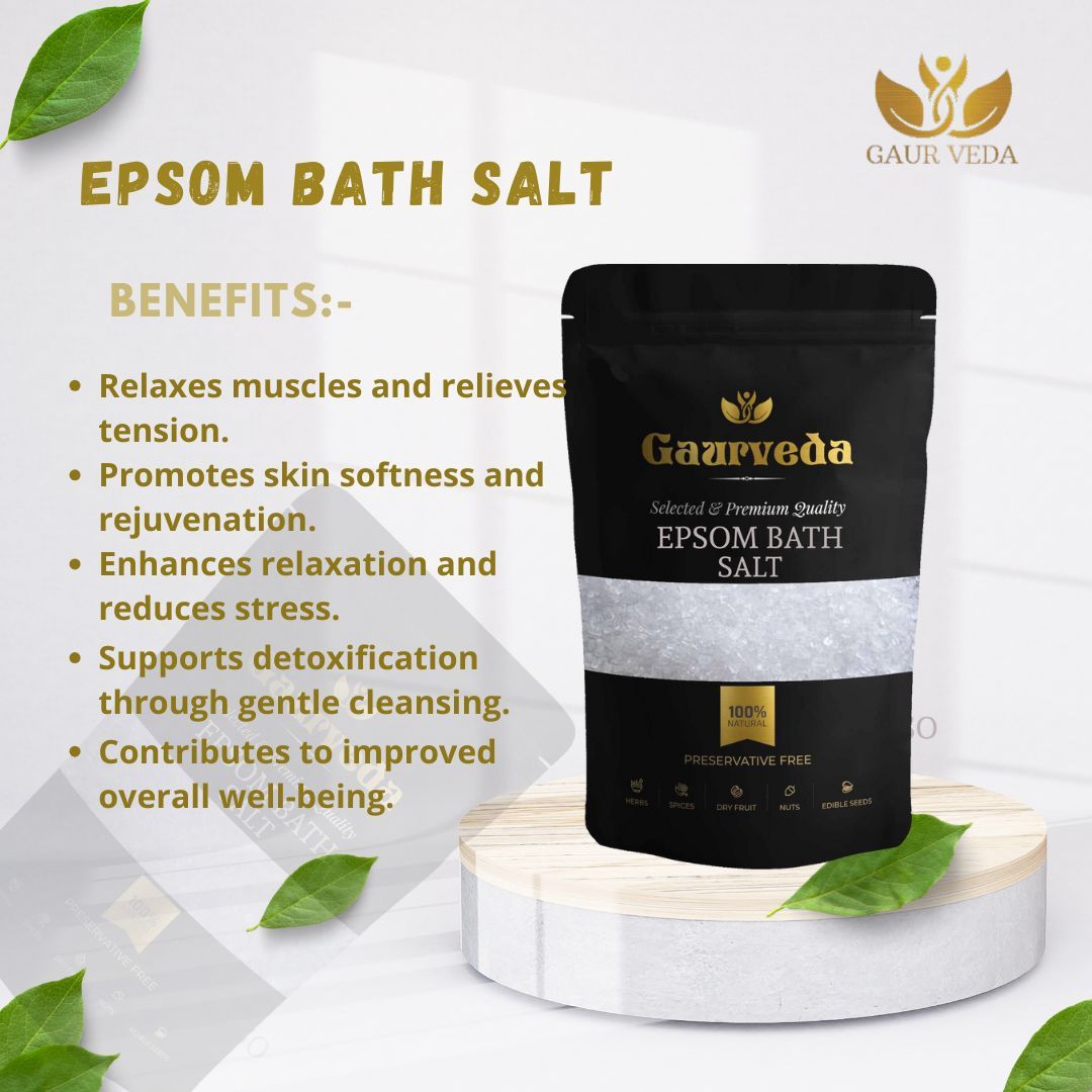 Gaurveda Natural Epsom Bath Salt Crystal and Bath - 1KG | For Muscle Relief, Relieves Aches & Pain
