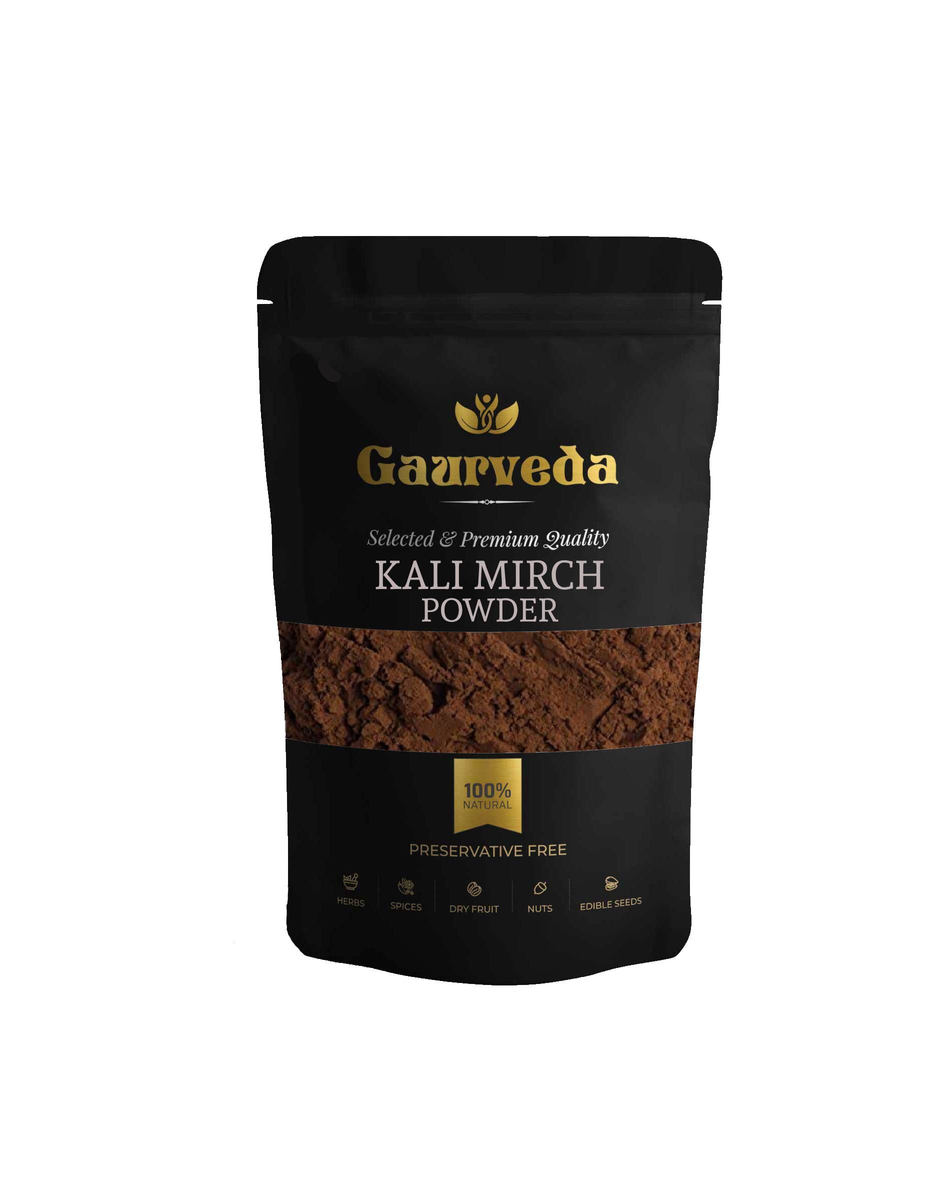 GAURVEDA Kali Mirch Powder - Pure, Freshly Ground Black Pepper Spice | Natural Flavour Enhancer for Cooking & Seasoning, 100% Authentic | 100 Grams