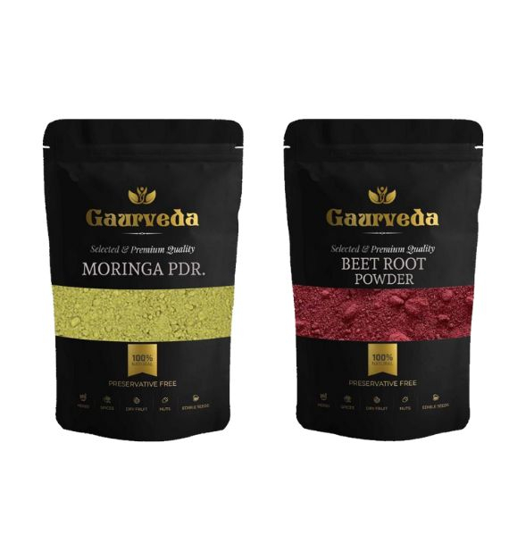 GAURVEDA Moringa Powder and Beet Root Powder - Pure, natural, and finely processed powders (100 Grams Each)
