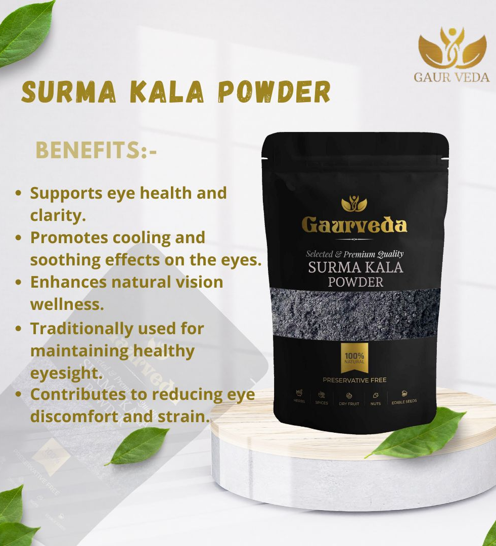 GAURVEDA Surma Kala Powder - Surma Black Powder - Natural (Black, 100 Grams)