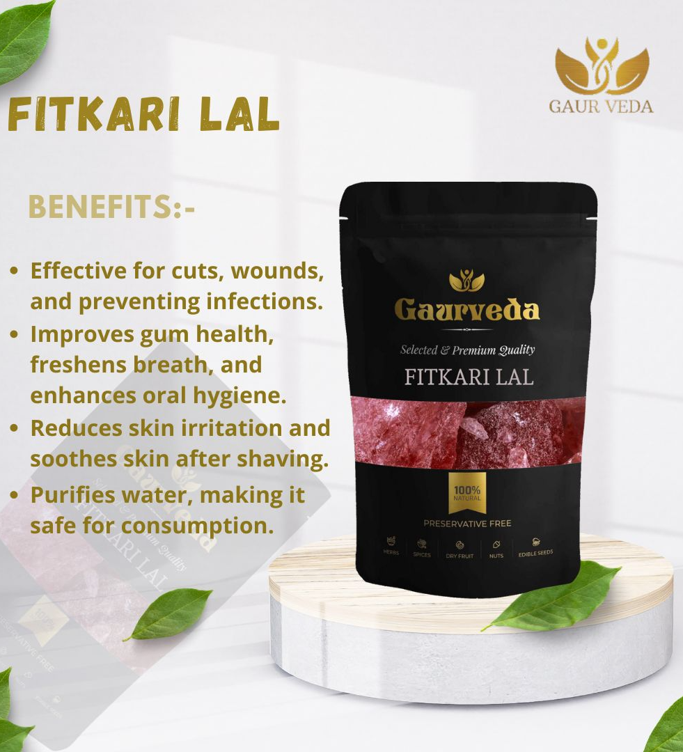 GAURVEDA Fitkari Lal - Phitkari Lal - Potassium Alum - Alum Red - Natural (100 Grams)