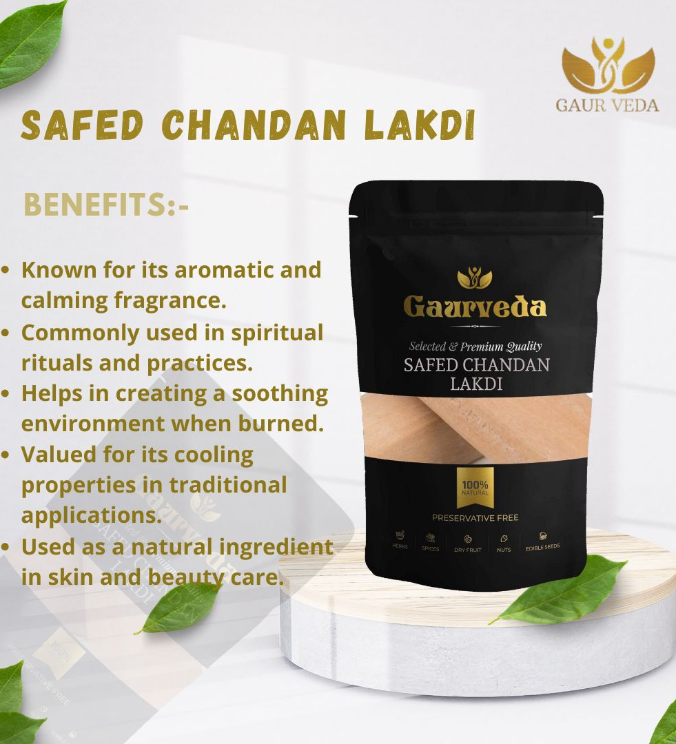 Gaurveda Chandan Sticks 1 Piece White Sandalwood Sticks Scented Processed Mysore Natural Chandan Wood Lakdi for Pooja Tilak Havan & Beauty Pack of 1 (30-70 Grams)