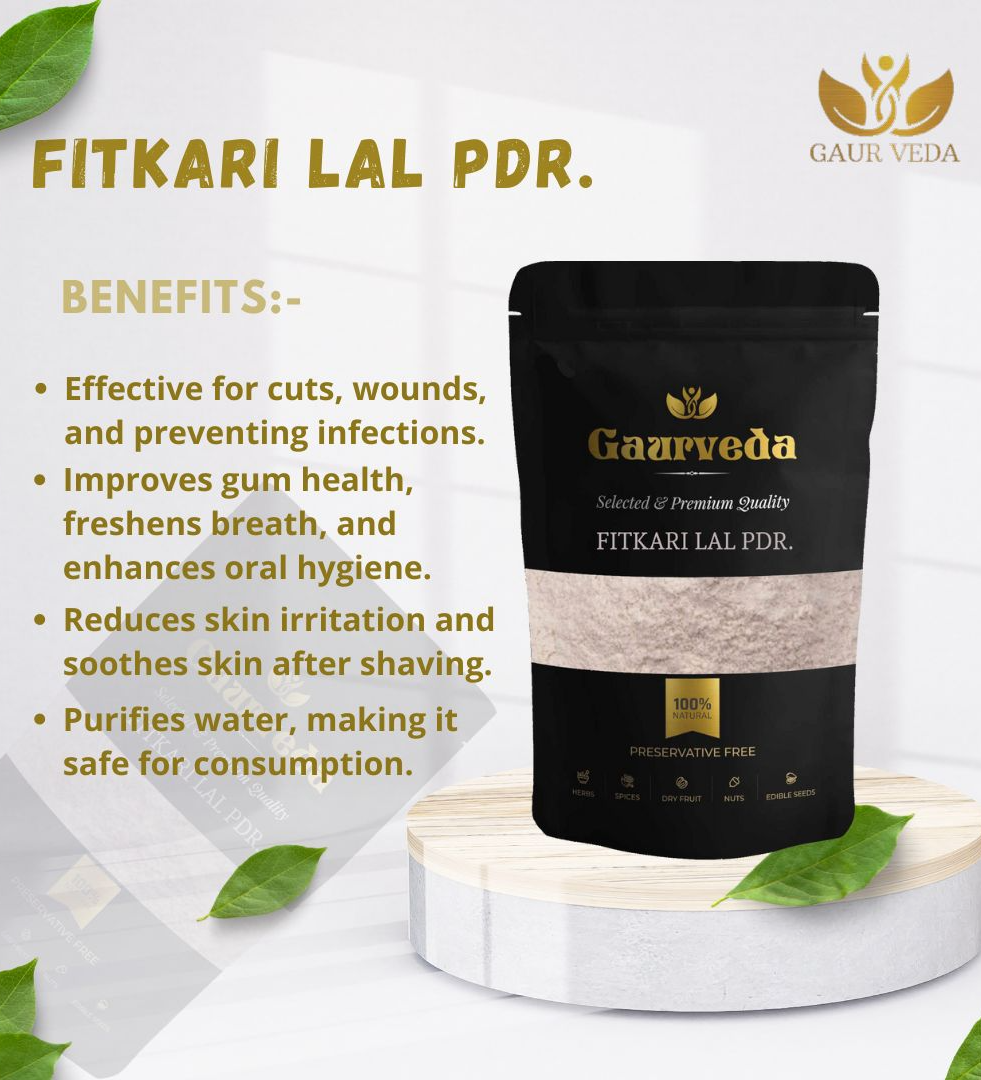 GAURVEDA Fitkari Lal Powder - Phitkari Lal Powder - Potassium Alum - Alum Red - Natural (100 Grams)