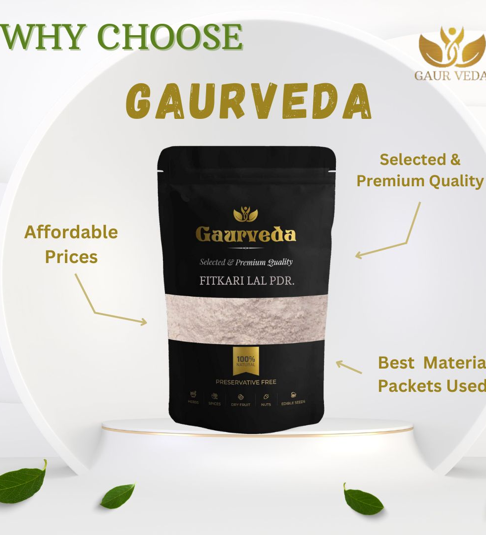 GAURVEDA Fitkari Lal Powder - Phitkari Lal Powder - Potassium Alum - Alum Red - Natural (100 Grams)