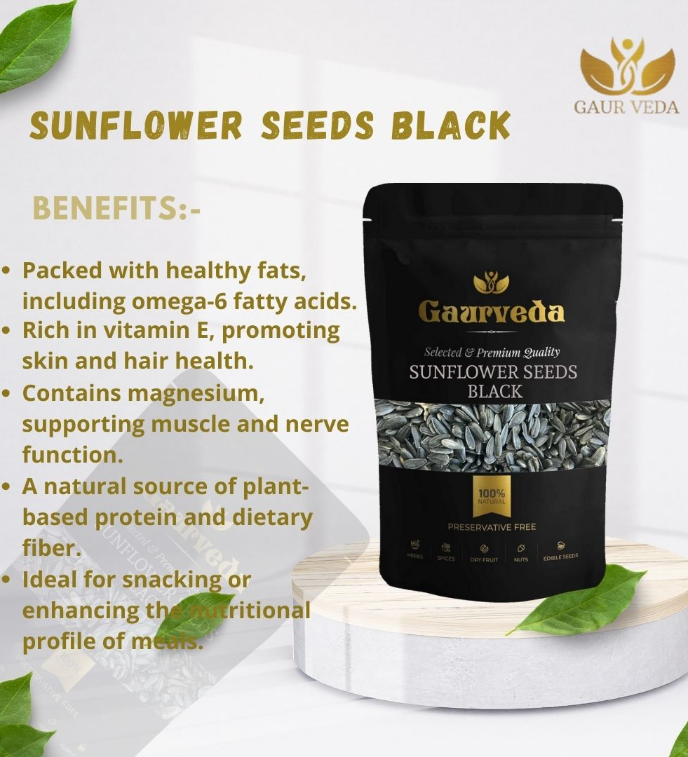 GAURVEDA Surajmukhi Beej Kala - Black Sunflower Seeds - Helianthus annuus - Natural (100 Grams)