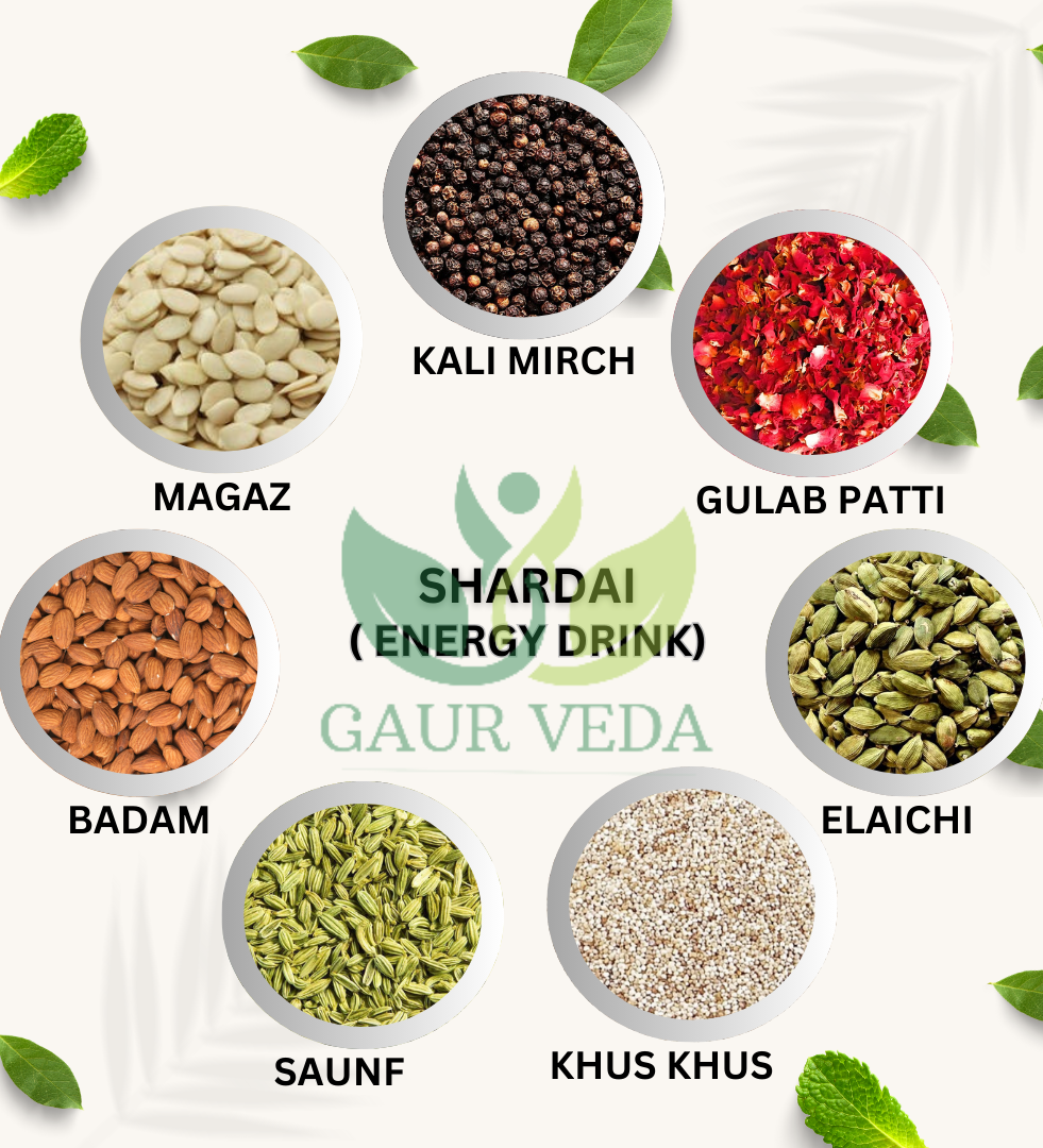 Gaurveda Shardai Traditional Energy Drink, Blend of Almond, Cardamom, Rose Petals, Seeds, Black Pepper, Fennel and Poppy Seeds (100 Grams, Shardai)