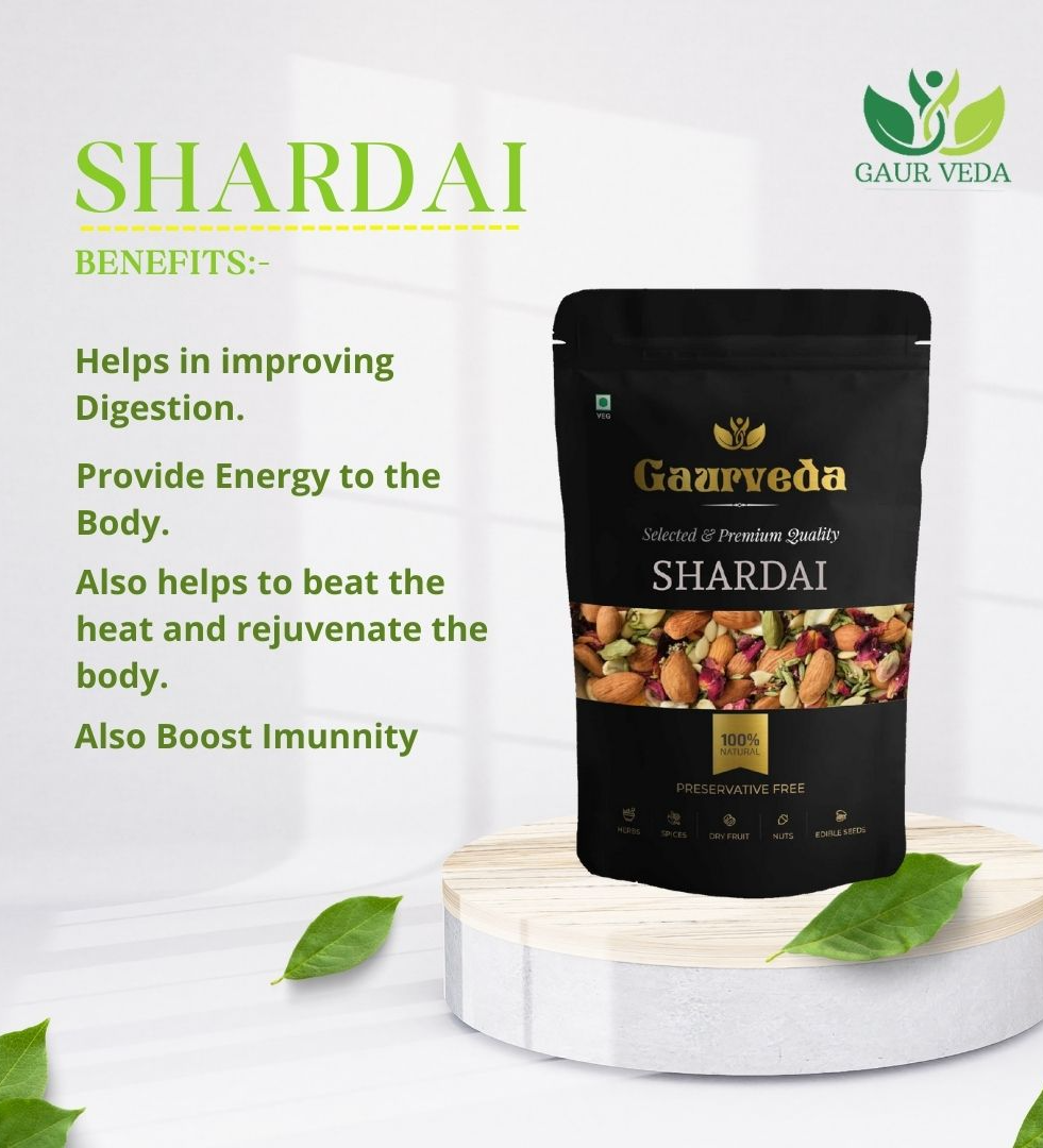 Gaurveda Shardai Traditional Energy Drink, Blend of Almond, Cardamom, Rose Petals, Seeds, Black Pepper, Fennel and Poppy Seeds (100 Grams, Shardai)