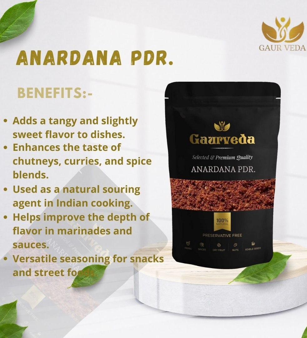 GAURVEDA Anardana Powder - Pure - Fresh - Organic - Dried Pomegranate Seed - Enhance Your Taste (100 Grams)