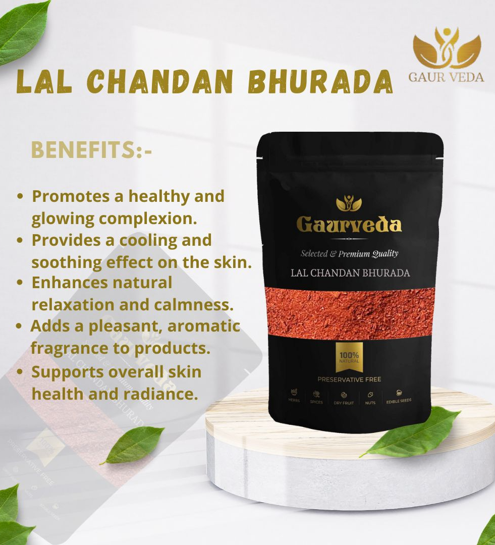 Gaurveda Lal Chandan Bhurada - Red Sandalwood Bhurada - Chandan Rakt Bhurada - Pure & Natural (50 Grams)