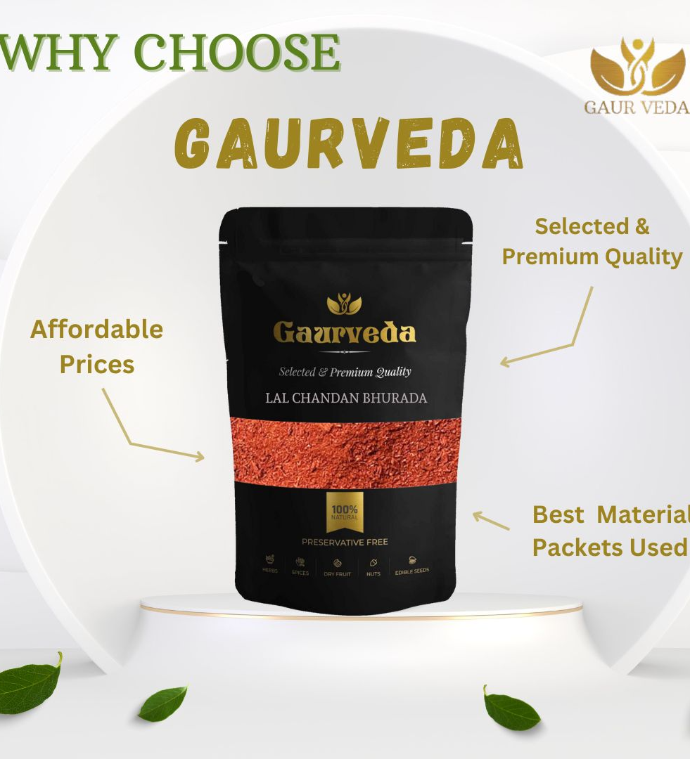 Gaurveda Lal Chandan Bhurada - Red Sandalwood Bhurada - Chandan Rakt Bhurada - Pure & Natural (50 Grams)