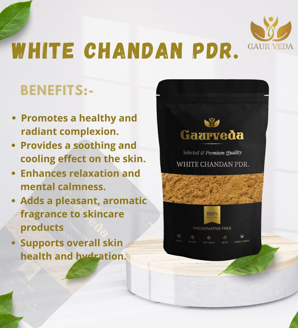 Gaurveda White Chandan Powder - White Sandalwood Powder [ With Fragrance ] - For Healthy Glowing Skin - For Face, Skin Care & Puja Purpose - Pure & Natural (50, Grams)