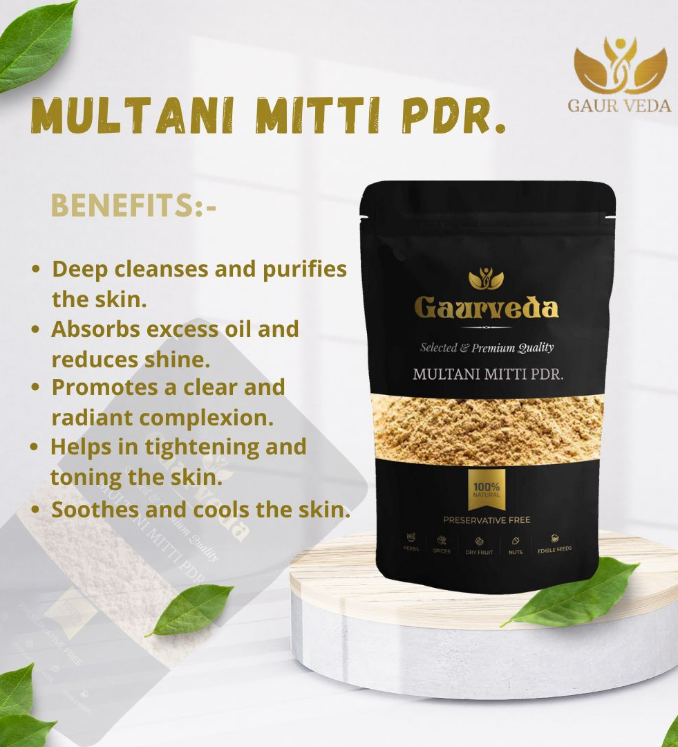 Gaurveda Multani Mitti Powder (250, Grams) For Face Pack, Hair Pack, Soft and Glowing Skin, Pure, Natural