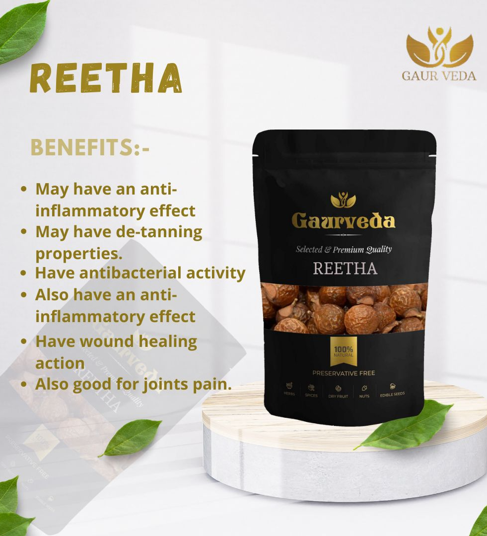Gaurveda Reetha - Soapnut - Sapindus Mukorossi - For Hair Growth - For Silky & Smooth Hairs - A+ Quality (100 Grams)